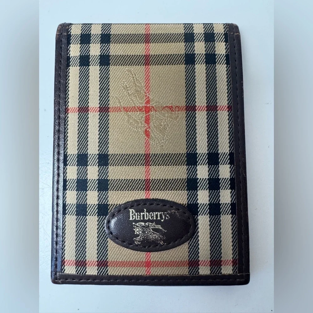 Burberrys Unisex Tan Check Card Holder with Brown Trim